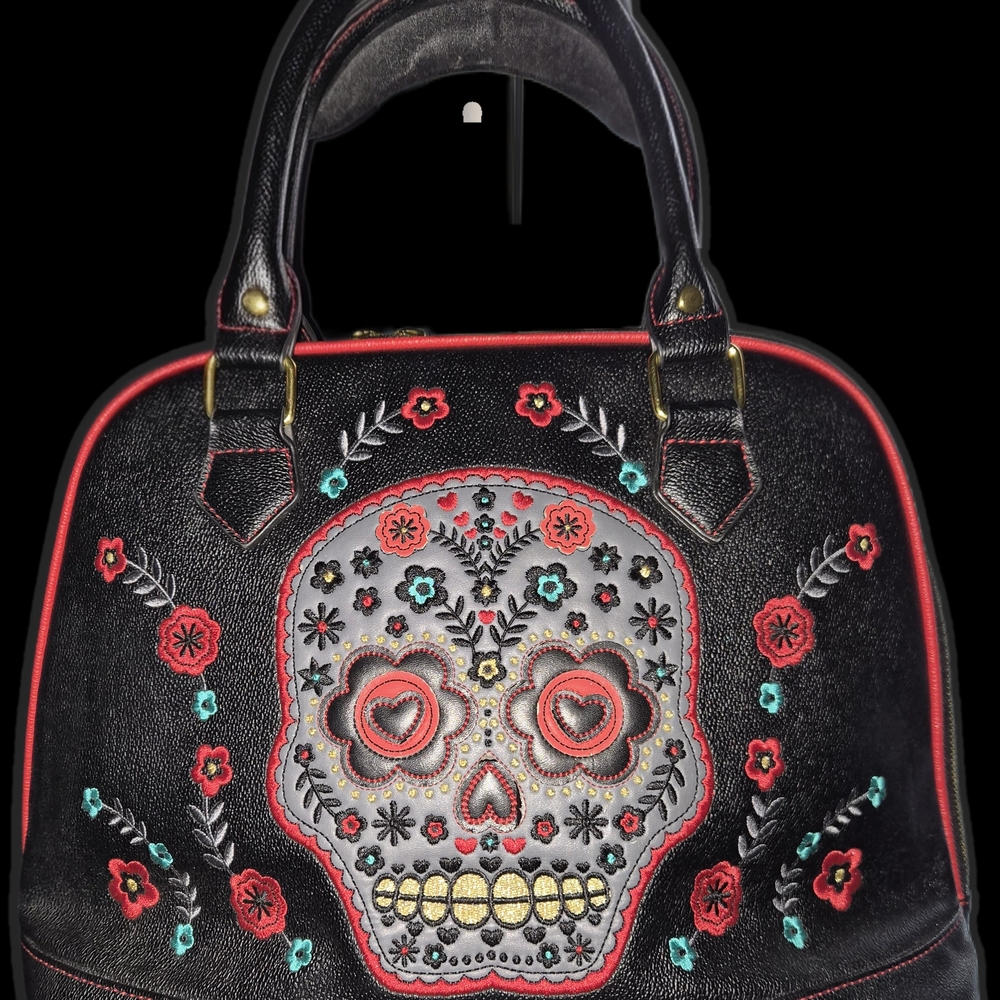 Floral Embroidered Black Shoulder Bag